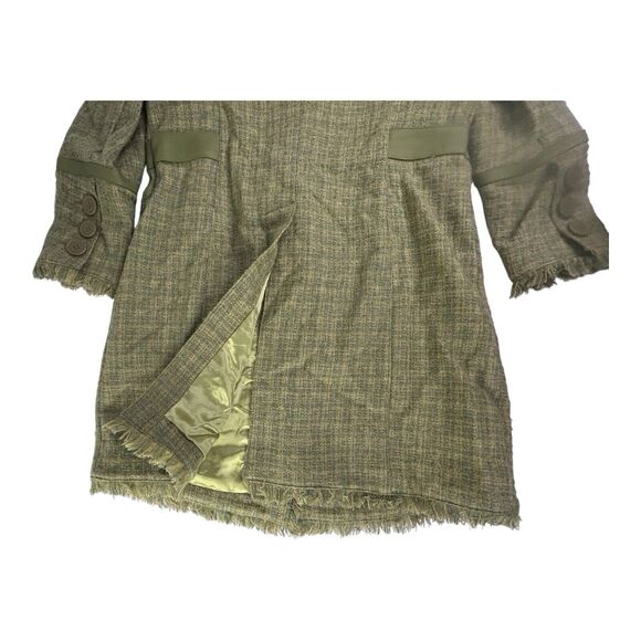 90s Blanc Noir Wool Blend Coat  Green Plaid Tweed Fringe Lightweight Juniors L - Picture 16 of 16